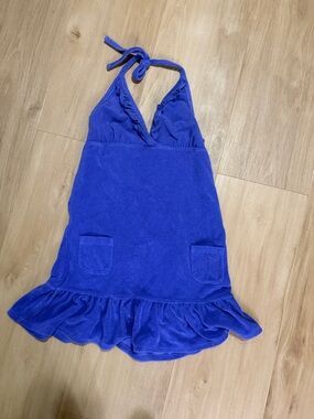 Purple Halter Ruffle Terry Dress